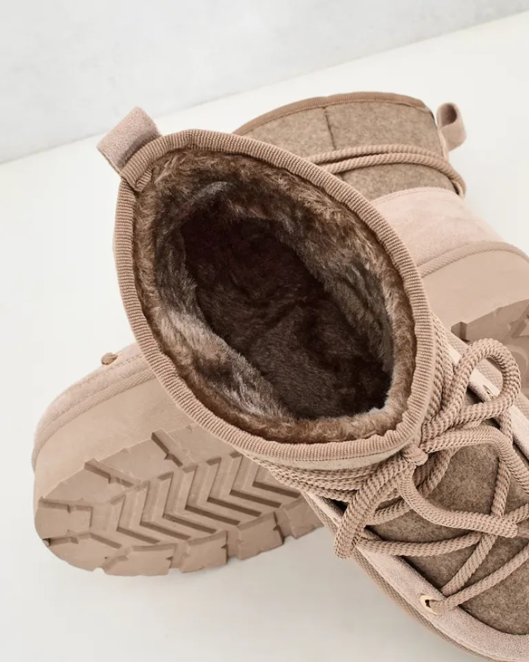 Clearance Śniegowce damskie sznurowane Filori Śniegowce|Botki Na Płaskim Obcasie