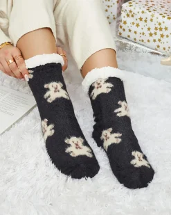 Best Ocieplane czarne damskie skarpetki z misiami Skarpetki