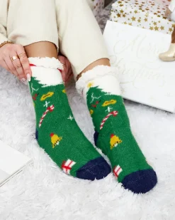 Sale Ocieplane świąteczne zielone damskie skarpetki Skarpetki