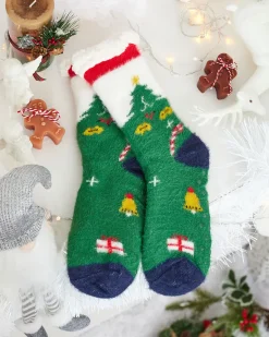 Sale Ocieplane świąteczne zielone damskie skarpetki Skarpetki