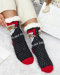 Outlet Ocieplane świąteczne czarne damskie skarpetki Skarpetki