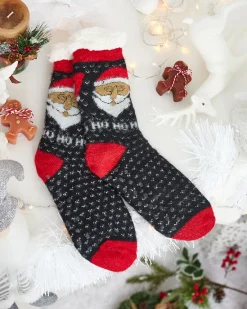 Outlet Ocieplane świąteczne czarne damskie skarpetki Skarpetki