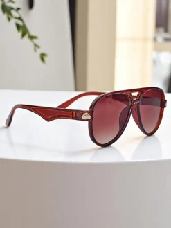 Best Okulary przeciwsłoneczne z ozdobnymi nausznikami Shadow Aviator Damskie Okulary Przeciwsłoneczne