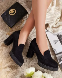 Półbuty damskie na wysokim słupku Sluppe Półbuty|Mokasyny Na Obcasie