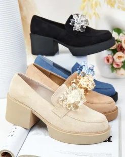 Hot Półbuty damskie na wysokim słupku Pegorani Półbuty|Mokasyny Na Obcasie