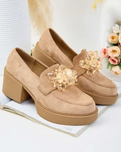 New Półbuty damskie na wysokim słupku Pegorani Półbuty|Mokasyny Na Obcasie