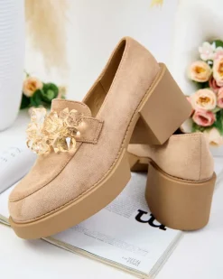 New Półbuty damskie na wysokim słupku Pegorani Półbuty|Mokasyny Na Obcasie