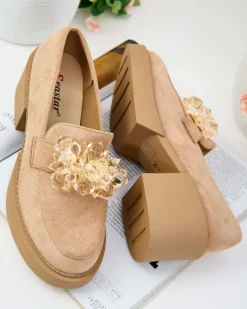 New Półbuty damskie na wysokim słupku Pegorani Półbuty|Mokasyny Na Obcasie