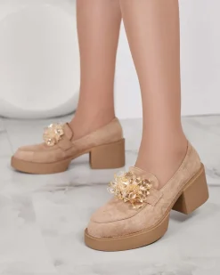 New Półbuty damskie na wysokim słupku Pegorani Półbuty|Mokasyny Na Obcasie