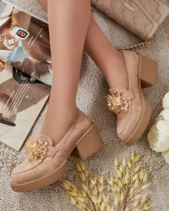 New Półbuty damskie na wysokim słupku Pegorani Półbuty|Mokasyny Na Obcasie