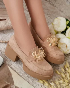 New Półbuty damskie na wysokim słupku Pegorani Półbuty|Mokasyny Na Obcasie