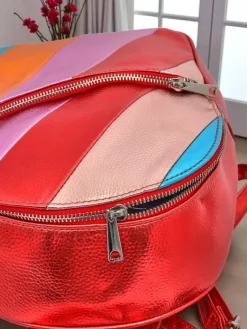 Outlet Plecak damski z eko skóry w paski Metallic Stripes Damskie Plecaki