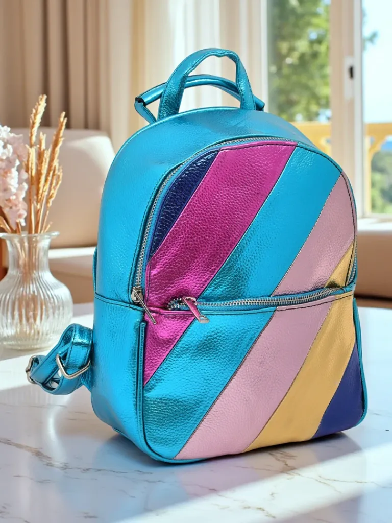 Best Plecak damski z eko skóry w paski Metallic Stripes Damskie Plecaki