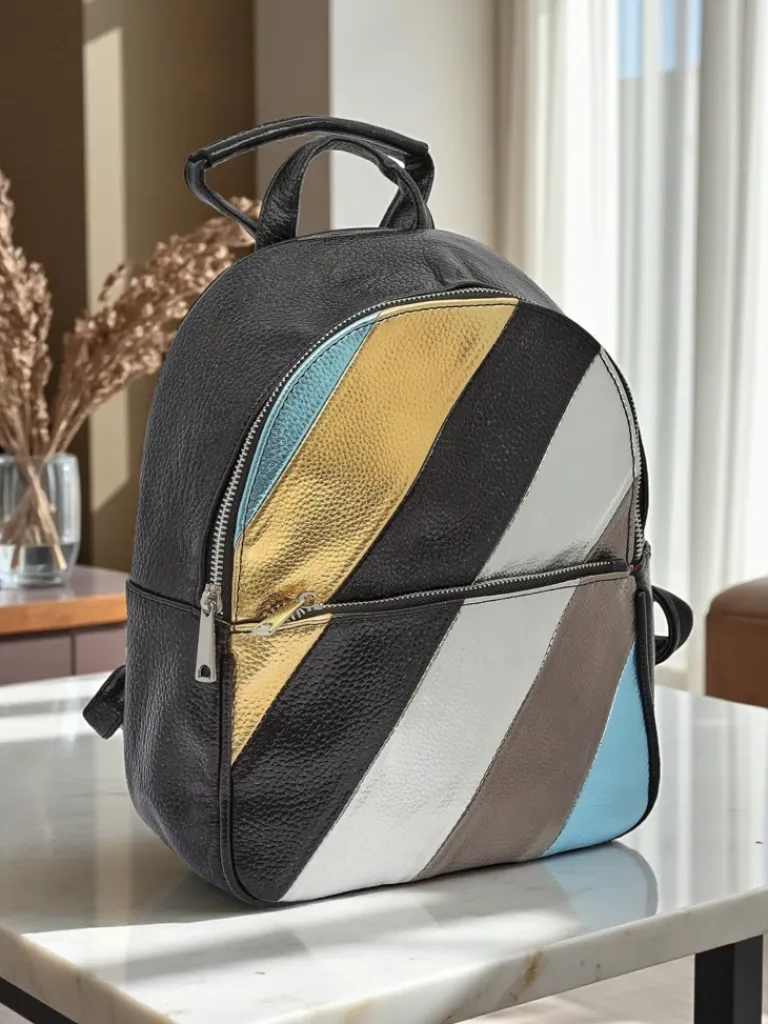 Discount Plecak damski z eko skóry w paski Metallic Stripes Damskie Plecaki