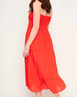 Outlet Pomarańczowa sukienka midi PLUS SIZE Sukienki Letnie|Sukienki Długie