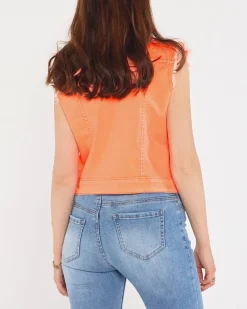 Clearance Pomarańczowa jeansowa kamizelka damska Kurtki / Marynarki / Płaszcze