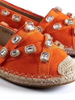 Best Pomarańczowe damskie espadryle z kryształkami Wamba Espadryle Płaskie