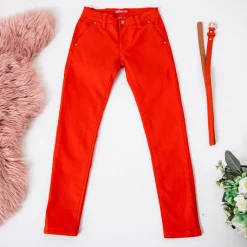 Hot Pomarańczowe dziecięce spodnie z paskiem Spodnie|Spodnie Materiałowe