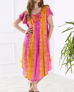 Clearance Pomarańczowo- różowa damska sukienka plażowa narzutka Narzutka Plażowa|Sukienki Letnie