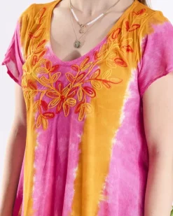 Clearance Pomarańczowo- różowa damska sukienka plażowa narzutka Narzutka Plażowa|Sukienki Letnie