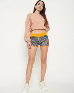 Clearance Pomarańczowo-czarne damskie sportowe krótkie spodenki Szorty|Krótkie Spodenki