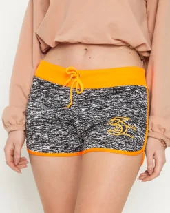 Clearance Pomarańczowo-czarne damskie sportowe krótkie spodenki Szorty|Krótkie Spodenki