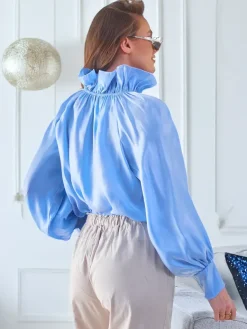 Połyskująca damska koszula z ozdobnym kołnierzykiem Bluzki / Koszule / Koszulki