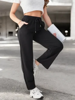 Best Proste spodnie damskie z wiązaniem Spodnie Materiałowe