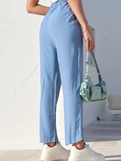 Clearance Proste spodnie damskie materiałowe 7/8 Spodnie Materiałowe