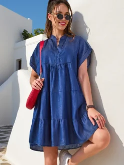 Best Przeszywana damska tunika a'la sukienka typu jeansowa Bluzki / Koszule / Koszulki