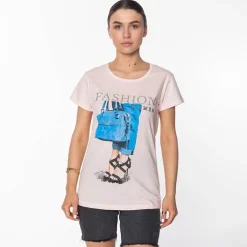 Hot Pudrowa damska koszulka z nadrukiem Bluzki / Koszule / Koszulki