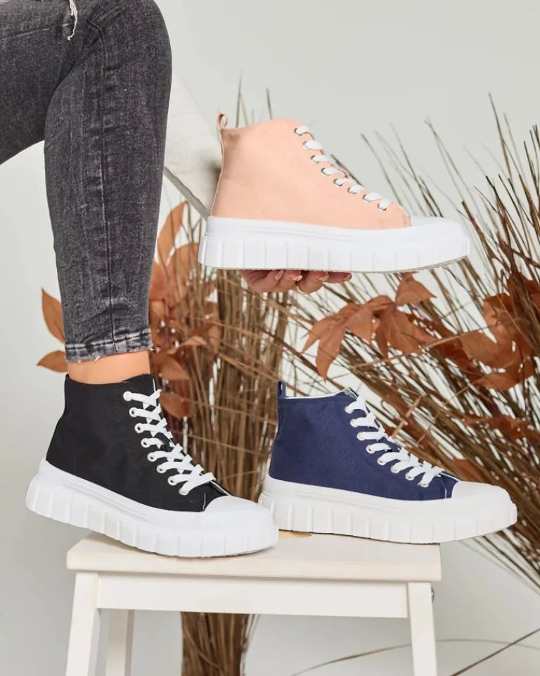 Sale Pudrowe damskie wysokie trampki Ates Sneakers Trampki