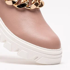 Sale Różowe damskie botki z łańcuszkiem Tenkay Botki Bez Ocieplenia|Botki Na Płaskim Obcasie