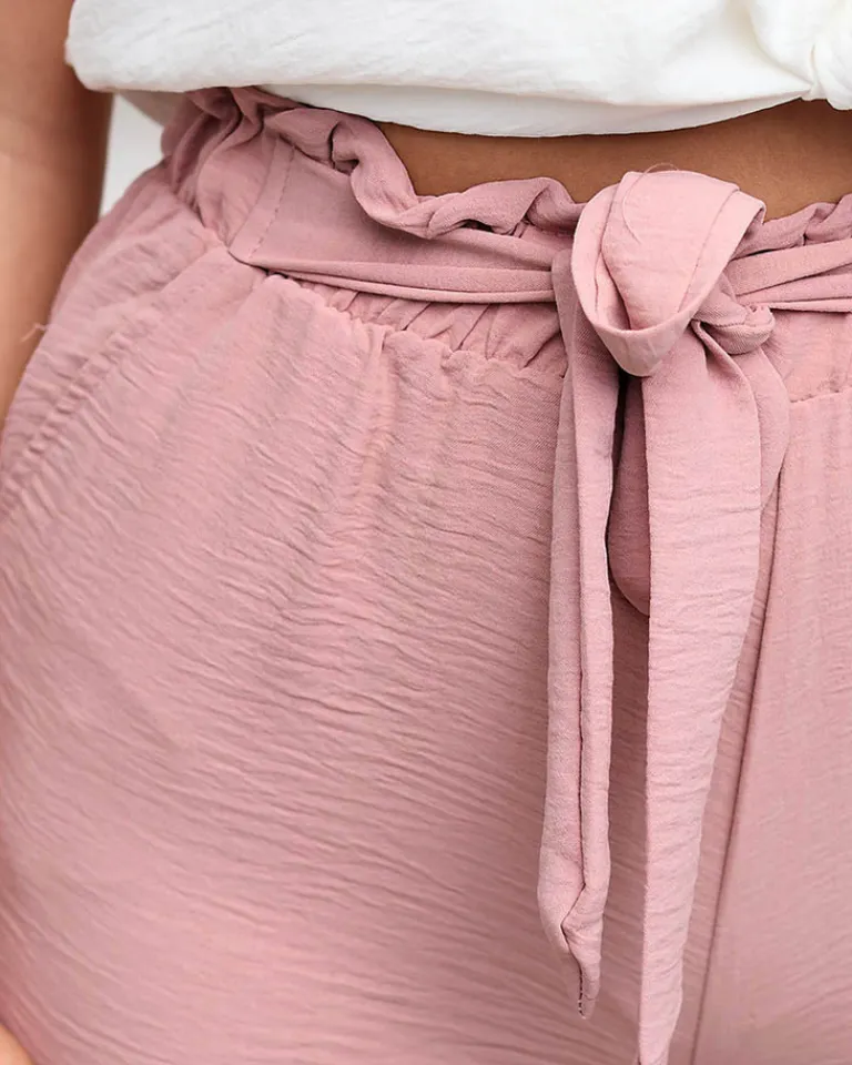 Sale Różowe damskie krótkie spodenki z kieszeniami Szorty|Krótkie Spodenki