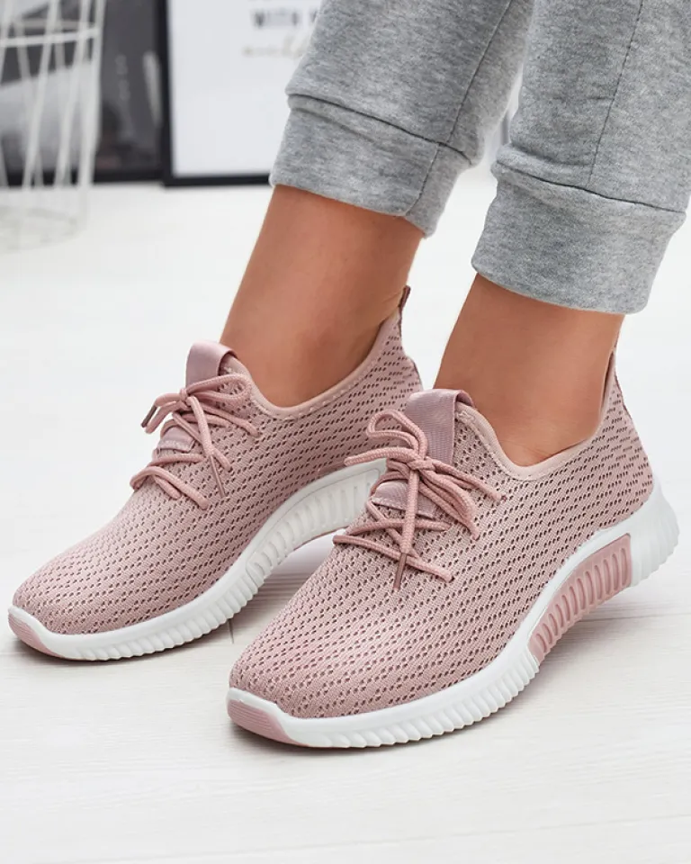 Outlet Różowe damskie materiałowe buty sportowe Vobbu Damskie Bieganie, Ćwiczenia I Trening