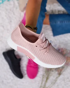 Outlet Różowe damskie materiałowe buty sportowe Vobbu Damskie Bieganie, Ćwiczenia I Trening