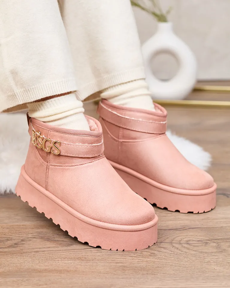 Best Różowe damskie buty a'la śniegowce z ozdobą Esgala Śniegowce