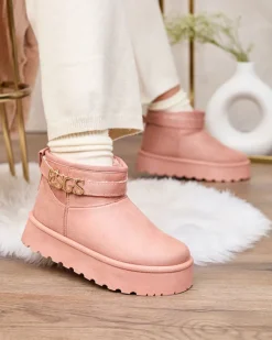 Best Różowe damskie buty a'la śniegowce z ozdobą Esgala Śniegowce