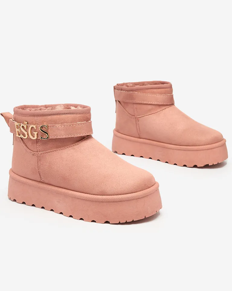 Best Różowe damskie buty a'la śniegowce z ozdobą Esgala Śniegowce