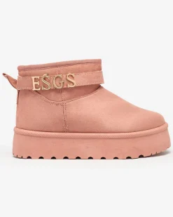 Best Różowe damskie buty a'la śniegowce z ozdobą Esgala Śniegowce