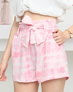 Outlet Różowe damskie materiałowe krótkie spodenki Szorty|Krótkie Spodenki