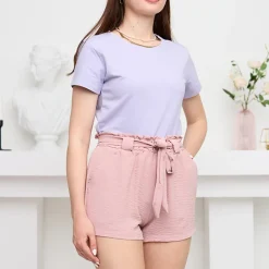 Online Różowe damskie materiałowe krótkie spodenki Szorty|Krótkie Spodenki
