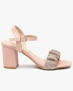 Online Różowe damskie sandałki na słupku z cyrkoniami Triesta Buty Na Wielkie Wyjście|Sandały Na Słupku