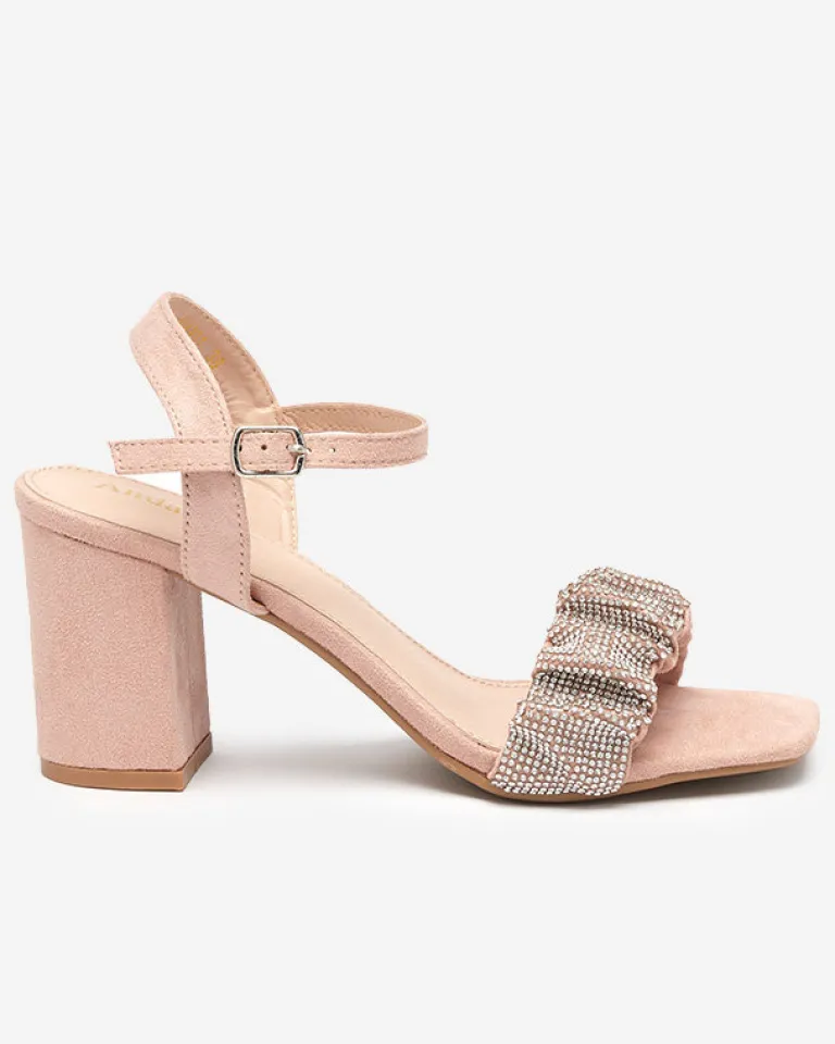 Online Różowe damskie sandałki na słupku z cyrkoniami Triesta Buty Na Wielkie Wyjście|Sandały Na Słupku