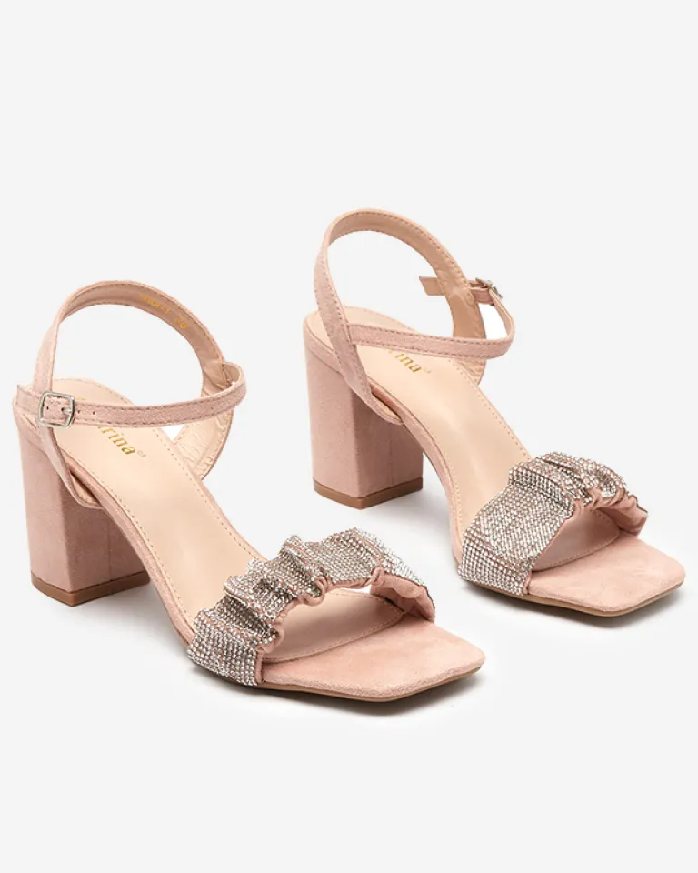 Online Różowe damskie sandałki na słupku z cyrkoniami Triesta Buty Na Wielkie Wyjście|Sandały Na Słupku