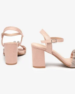 Online Różowe damskie sandałki na słupku z cyrkoniami Triesta Buty Na Wielkie Wyjście|Sandały Na Słupku