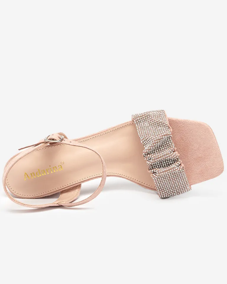 Online Różowe damskie sandałki na słupku z cyrkoniami Triesta Buty Na Wielkie Wyjście|Sandały Na Słupku