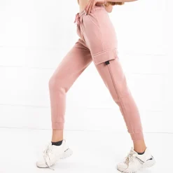 New Różowe damskie ocieplanie spodnie dresowe typu cargo Spodnie Cargo|Spodnie Dresowe