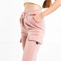 New Różowe damskie ocieplanie spodnie dresowe typu cargo Spodnie Cargo|Spodnie Dresowe