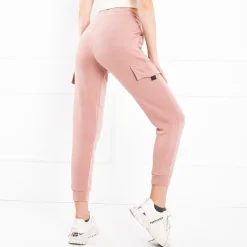 New Różowe damskie ocieplanie spodnie dresowe typu cargo Spodnie Cargo|Spodnie Dresowe